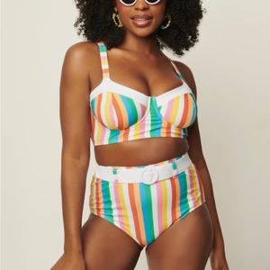 Unique Vintage Pride Rainbow stripes Belted Redondo Swimsuit. Medium & large.